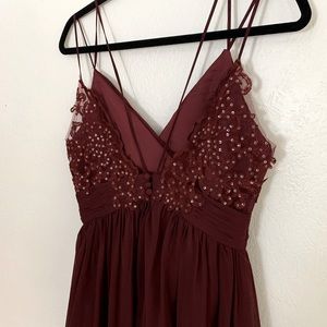 Burgundy Full-Length Chiffon Bridesmaid Dress